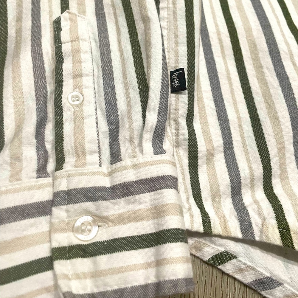 Stussy oversized striped button up 100% cotton mens small fits a XL - Picture 6 of 11